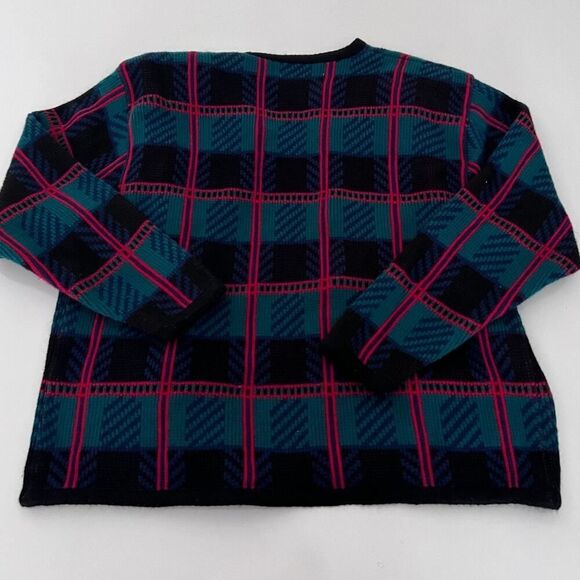 VNTG Crystal-Kobe Black/Green/Blue/Red Plaid, Gold Button, Cardigan- XL - Picture 2 of 7